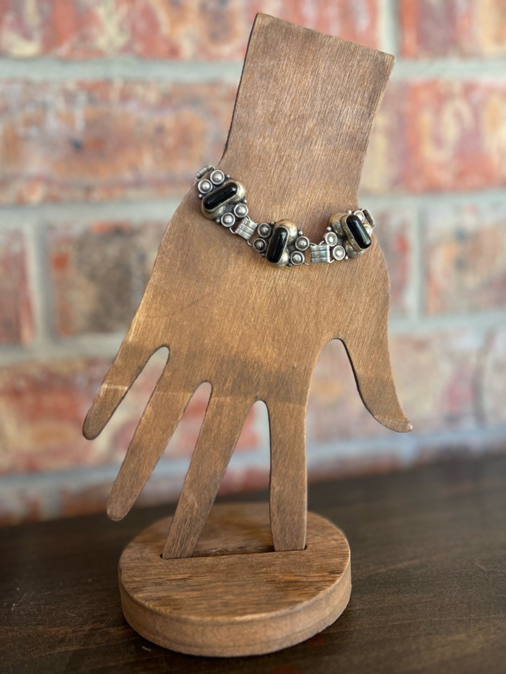 Vintage 925 Mexican silver and onyx Taxco bracelet made in Guerrero Mexico